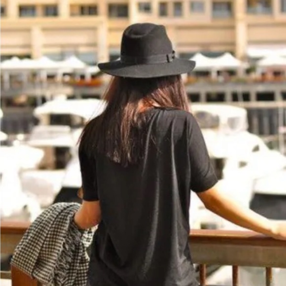 Biltmore For Madewell Montana Black Wool Felt Ribbon Wide Brim Fedora Hat S/M - Picture 3 of 7